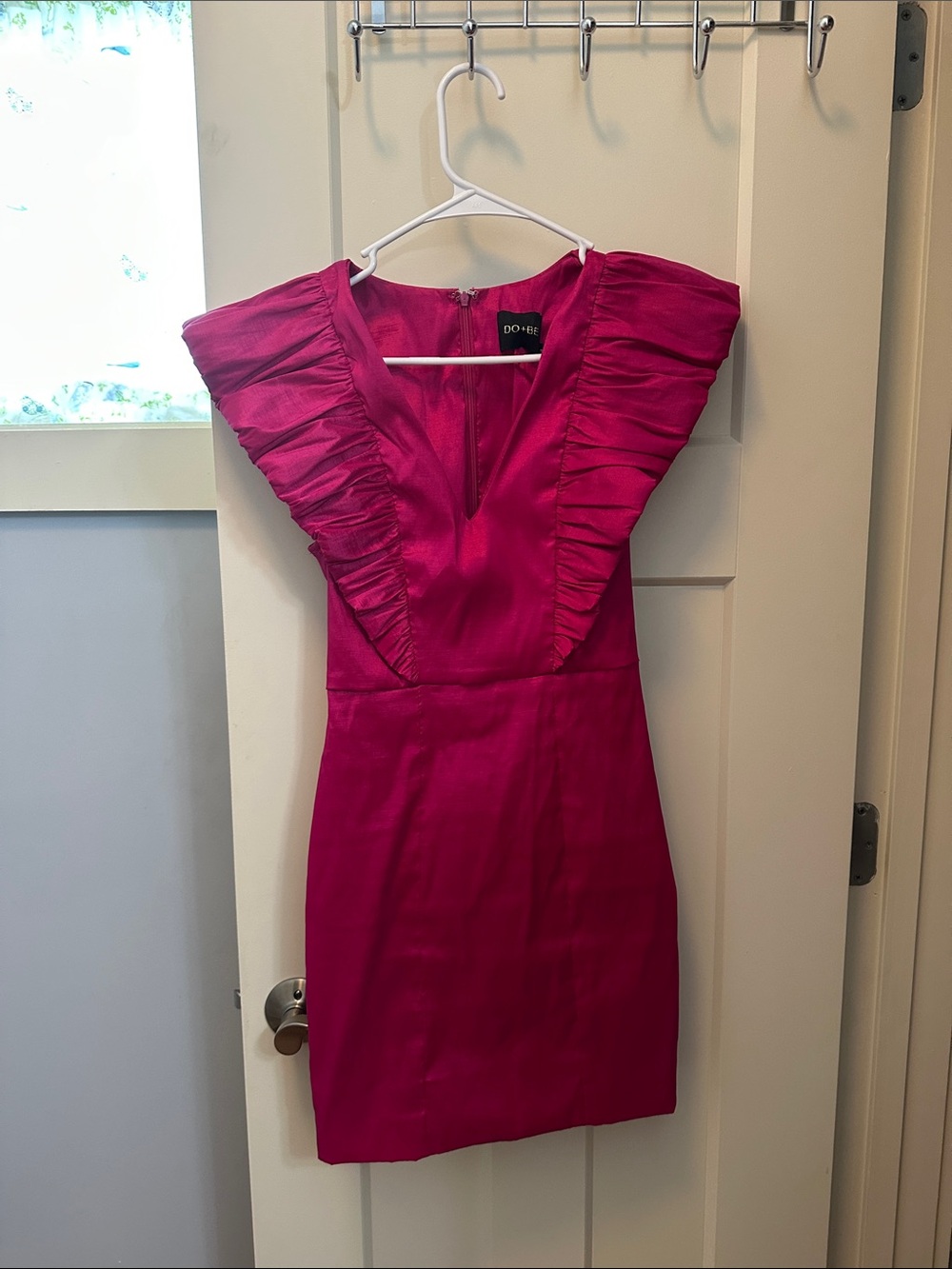 DO+BE Hot Pink Ruffle Shoulder Sheath Dress